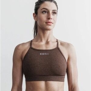 No Bull Plush Heather High Neck Sports Bra in Fallen Rock Brown Size Small